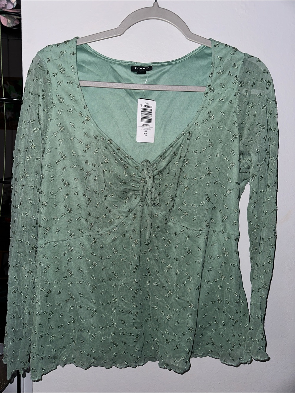 torrid Sage Green Eyelet Tie-Front Blouse